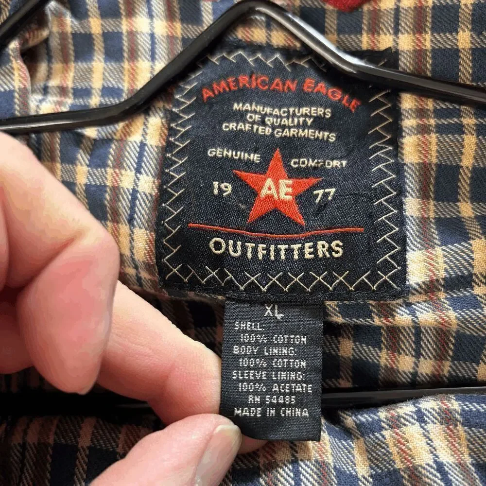 American‎ Eagle Jacket Mens XL Red Chore Barn Coat Flannel Lined Corduroy Collar